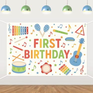 Imagem de Cenário de 1º aniversário com tema de música de desenho animado - Decorações de festa de primeiro aniversário com tema musical para meninos e meninas