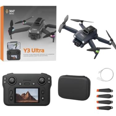 Imagem de Drone Y3 Ultra Dobrável Com Câmera HD, Motores Brushless, Sensor de Obstáculos, Controle LCD, 3 Baterias, Estabilidade Óptica e Luzes LED, Fotos e videos aereos.