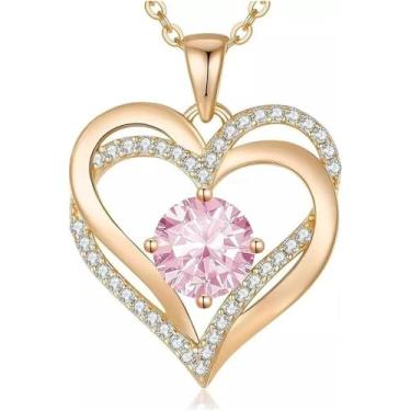 Imagem de Colar em forma de coração para mulheres e esposas, joia de ouro rosa, presente de Dia dos Namorados e Dia das Mães, colar de namorada, 40cm-45cm, Aço inoxidável, Sem Pedra Preciosa