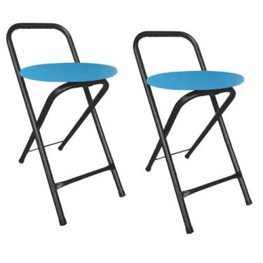 Imagem de Kit 2 Bancos Banqueta Dobrável Baixa Assento Estofado Redondo - Movera