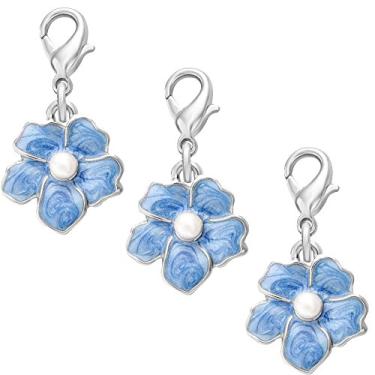 Imagem de SENFAI Pingente de bolsa Forget Me Not com pingente de pedra vulcânica charmosa pulseira elástica acessório de mão, Esmalte