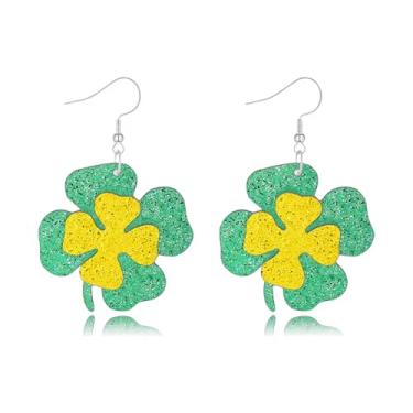 Imagem de Brincos de Dia de São Patrício, engraçados, fofos, brilhantes, trevo, trevo, berloque, brincos pendentes para o dia de São Patrício, para festas de fim de ano, joias femininas, Large, Acrílico, Sem