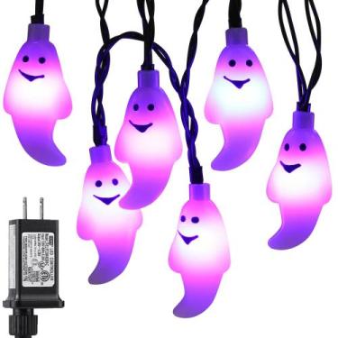 Imagem de Luzes de corda de Halloween RECESKY 60 LEDs Purple Ghost de 6,1 m