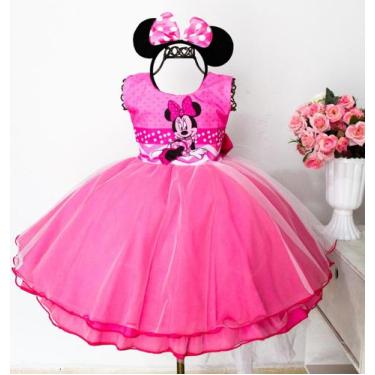 Imagem de Vestido Infantil Pink Festa Temática Minnie E Tiara - Pingo De Gente K