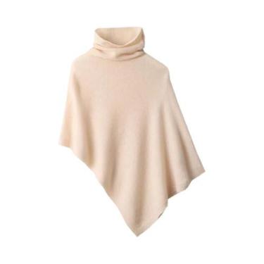Imagem de Poncho Feminino De Cashmere Macio E Quente Com Gola Alta, Xale De Lã 1