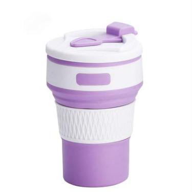 Imagem de Xícara de café dobrável reutilizável – Caneca de café de viagem à prova de vazamento de 340 g, silicone, portátil para caminhadas, acampamento, escritório leve (pueple)
