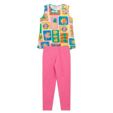 Imagem de Conjunto Infantil Menina Em Cotton, Regata Frutas E Legging Rosa - Tup