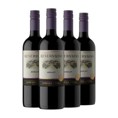 Imagem de Kit 4 Vinhos Chileno Tinto Seco Merlot Concha Y Toro Reservado 750ml