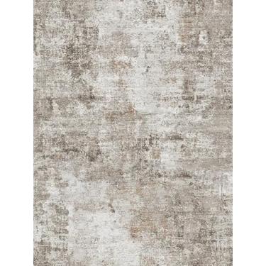 Imagem de Tapete quadrado 20 x 20 cm para sala de estar – Tapete grande antiderrapante lavável para quarto, sala de jantar, sala de jogos – Tapete moderno abstrato neutro fino de pilha baixa grande (cinza bege