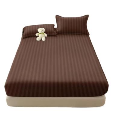Imagem de Jogos De Lençol Com Elástico Listrado 400 Fios Solteiro 2 Peças Casal e Queen 3 Peças(Marrom,CASAL 03 Peças)