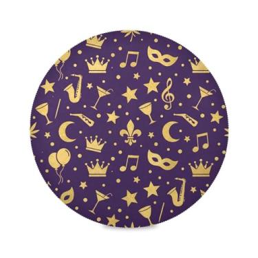 Imagem de Wassud Jogo americano dourado Mardi Gras Element tapetes de mesa redondos para cozinha e jantar tapetes laváveis resistentes ao calor decoração de mesa 39 cm