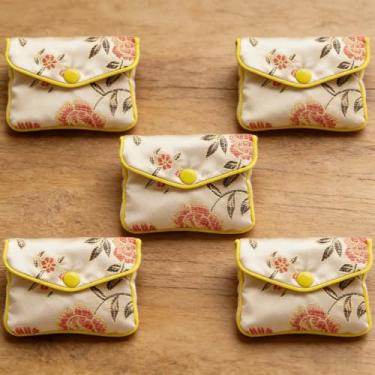 Imagem de Bolsas de presente de joias de cores sortidas com fecho de pressão floral, bolsas de armazenamento para anéis, brincos, colares, embalagem e viagem, amarelo