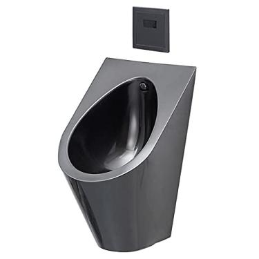 Imagem de pcagfaajmh Itens domésticos Preto Montado na Parede Mictório Masculino Aço Inoxidável Sensor Inteligente Pequeno Vaso Sanitário Vertical para Bares Shoppings Pontos Cênicos Clubhouses Banheiros