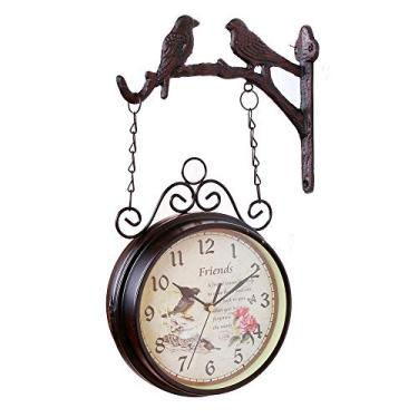 Imagem de Lss9azznmm Relógio vintage de parede de duas faces retrô para pendurar na parede com suporte lateral de rolagem decoração de jardim para casa fácil de ler (cor: Tamanho do café: 30 x 9 x 45 cm)