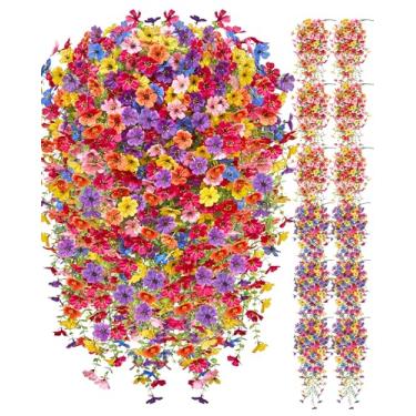 Imagem de Serwalin 12 peças de flores artificiais de outono para decoração ao ar livre, flores artificiais de seda realista para pendurar no outono, pátio, jardim, varanda, janela, exterior (multicolorido, 12