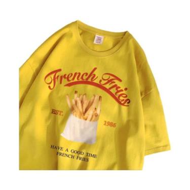 Imagem de Camiseta Feminina De Algodão Com Estampa De Batata Frita, Estilo Solto