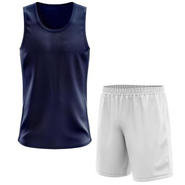 Imagem de Kit Calção Short Futebol Basquete Branco + Regata Masculina Lisa Básica Dry-Masculino