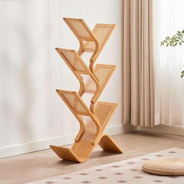 Imagem de Suporte organizador de estante de árvore estreita e alta moderna para sala de estar e escritório, suporte criativo curvado para livros, pequena torre de livros, 6 níveis 63 cm x 19,8 cm x 106,9 cm