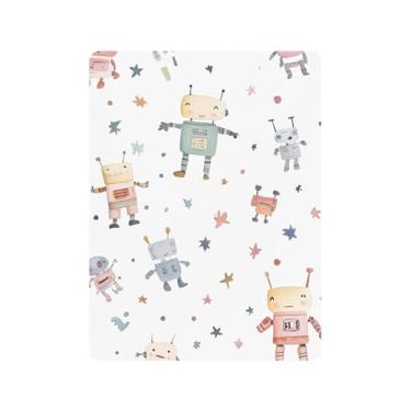 Imagem de xigua Lençol de berço de algodão robô aquarela para meninas e meninos, lençol macio e respirável adequado para berço padrão e cama de criança pequena