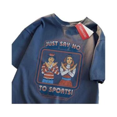 Imagem de Camiseta Masculina De Verão Oversized De Algodão Solta Com Gola Redond