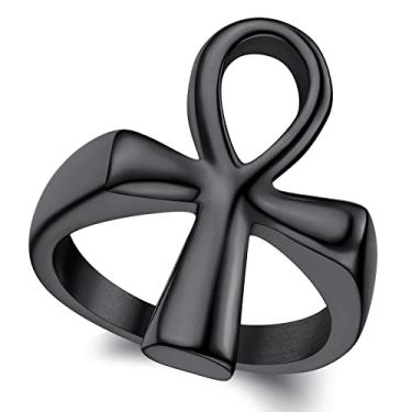Imagem de ChainsProMax Anel Ankh masculino de aço inoxidável, joia egípcia chave da vida, tamanho 7-14, banhado a ouro/preto - caixa de presente, metal, não conhecido