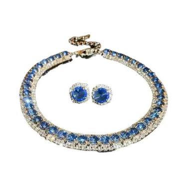 Imagem de Conjunto De Colar E Brincos De Cristal AB Rosa Para Mulheres, Acessóri