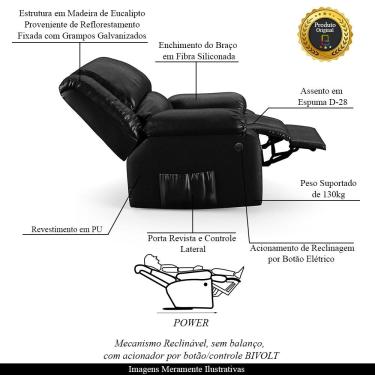 Imagem de Poltrona do Papai Reclinável Sala de Cinema Madrid Power Elétrica PU Preto Brilho  G26