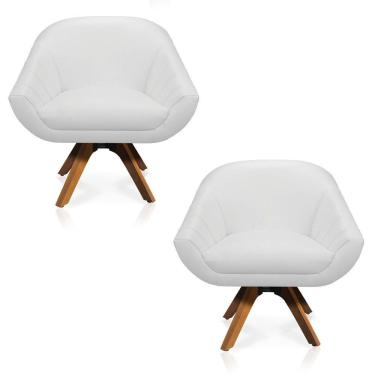 Imagem de Kit 02 Poltronas Giratória Giovana Corino Base Madeira Mm30