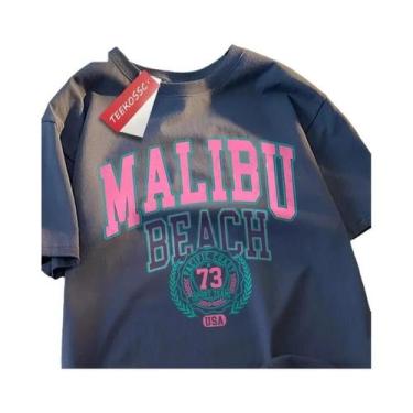 Imagem de Camiseta Unissex Oversize De Algodão Com Gola Redonda, Estampa Simples