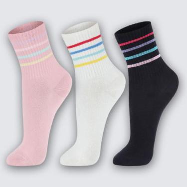 Imagem de Kit 3 Pares de Meia Em Algodão Feminina Casual Lupo 4570 Cor: Rosa/Bra