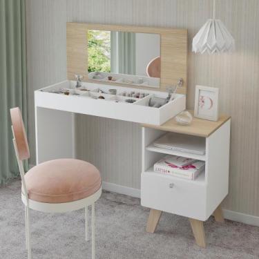 Imagem de Escrivaninha Penteadeira Dora 1 Gaveta Artely, Naturale/Branco