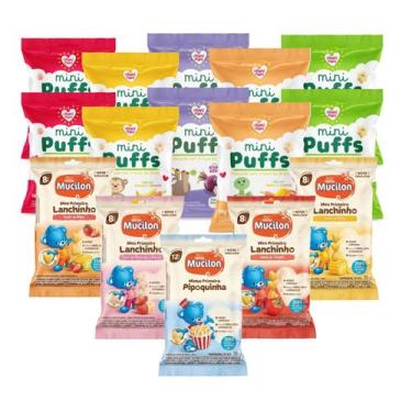 Imagem de Kit Snack Infantil Lancheira Mini Puffs Nhami Mami E Mucilon Sabores S