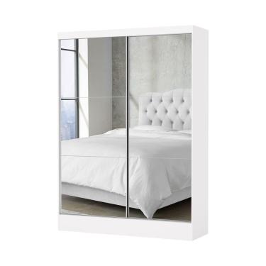 Imagem de Guarda Roupa Solteiro Santiago Premium 2 Portas 2 Gavetas Com Espelho Carioca Moveis Branco