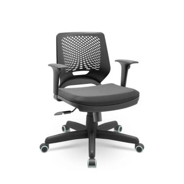 Imagem de Cadeira Escritório Beezi Giratória PU Vinil Preto Braços Reguláveis Plaxmetal