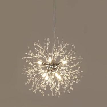 Imagem de Lustres de 16 luzes para o quarto, luzes pendentes de dente de leão modernas, luminária de teto de cristal de fogos de artifício, lâmpada de suspensão interna para cozinha de restaurante de