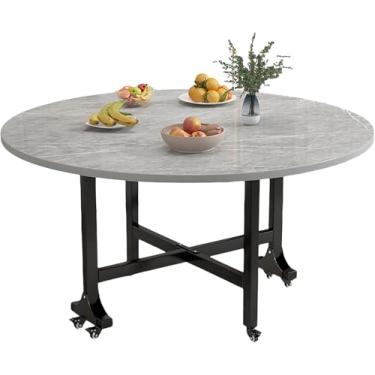 Imagem de Mesa De Jantar Dobrável Móvel, Mesa De Jantar Dobrável Com Roda, Mesa Extensível Multifuncional, Mesa De Jantar Redonda De Folha Solta Para Quarto De Cozinha De Pequeno Espaço, Light Grey, 100x75cm