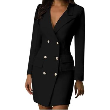 Imagem de Vestido Formal Sexy Senhora Do Escritório Mulheres Blazer Trespassado Plus Size Slim Bodycon Vestido De Trabalho, Black, L