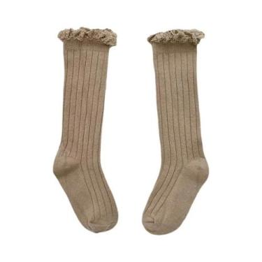 Imagem de Meias De Algodão Macio Com Renda E Flores Para Meninas, Até O Joelho, 