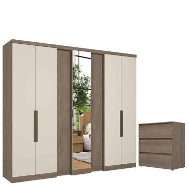 Imagem de Guarda Roupa Casal Selecto Glass 7 Portas Rustic Off White e Cômoda Gaveteiro Condessa Rustic - THB