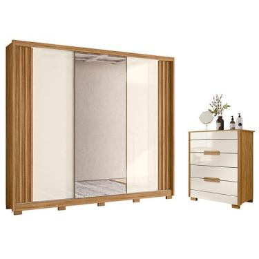 Imagem de Guarda Roupa Casal Arizona e Cômoda Dhara Freijó Off White - Moval