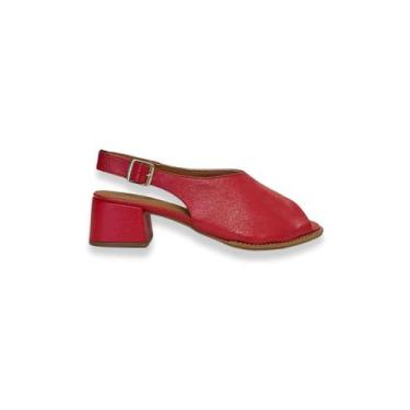Imagem de Sandália Salto Bloco Cabedal Fechado Couro Vermelho J.A Shoes, 37