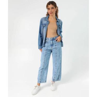 Imagem de Calça Jeans Barrel Feminina Bolsos Marisa Azul, Jeans azul, 44