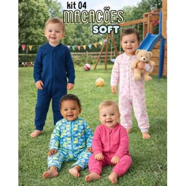 Imagem de Kit 4 Macacão Soft Bebê Longo Ziper Roupa Inverno Menino Menina Roupa 