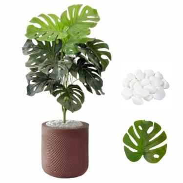 Imagem de Planta Costela de Adão Artificial + Vaso Bojo e Pedra Casa - Plandec