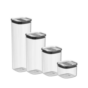 Imagem de Kit de Potes Herméticos Ou Quadrados 4 Peças Linha Duo Lock, Natural