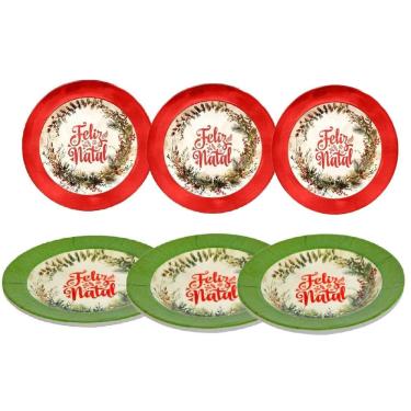 Imagem de Conjunto 6 Pratos Feliz Natal Em Melamina Para Jantar 25cm