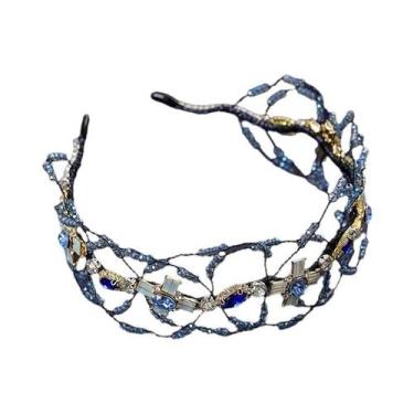 Imagem de Tiara De Cristal Com Pérolas E Strass Azul Para Mulheres, Acessório De