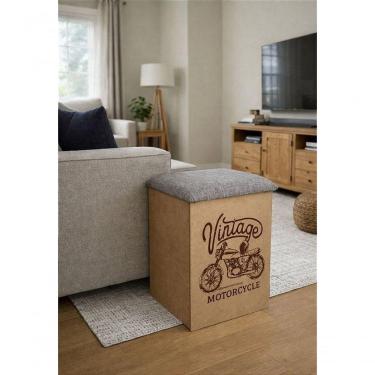 Imagem de Puff Baú Não é Segredo Moto Linho Marrom Mesclado 34x45 Ns0503