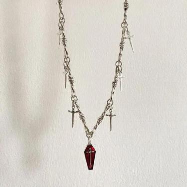Imagem de Colar Pingente Caixão Vermelho Para Mulheres, Joia Gótica Vampiro Com 