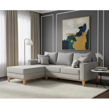 Imagem de Sofá Beny com Chaise Esquerda, 1,40x2,00m, 3 Lugares, Linho, Base em M